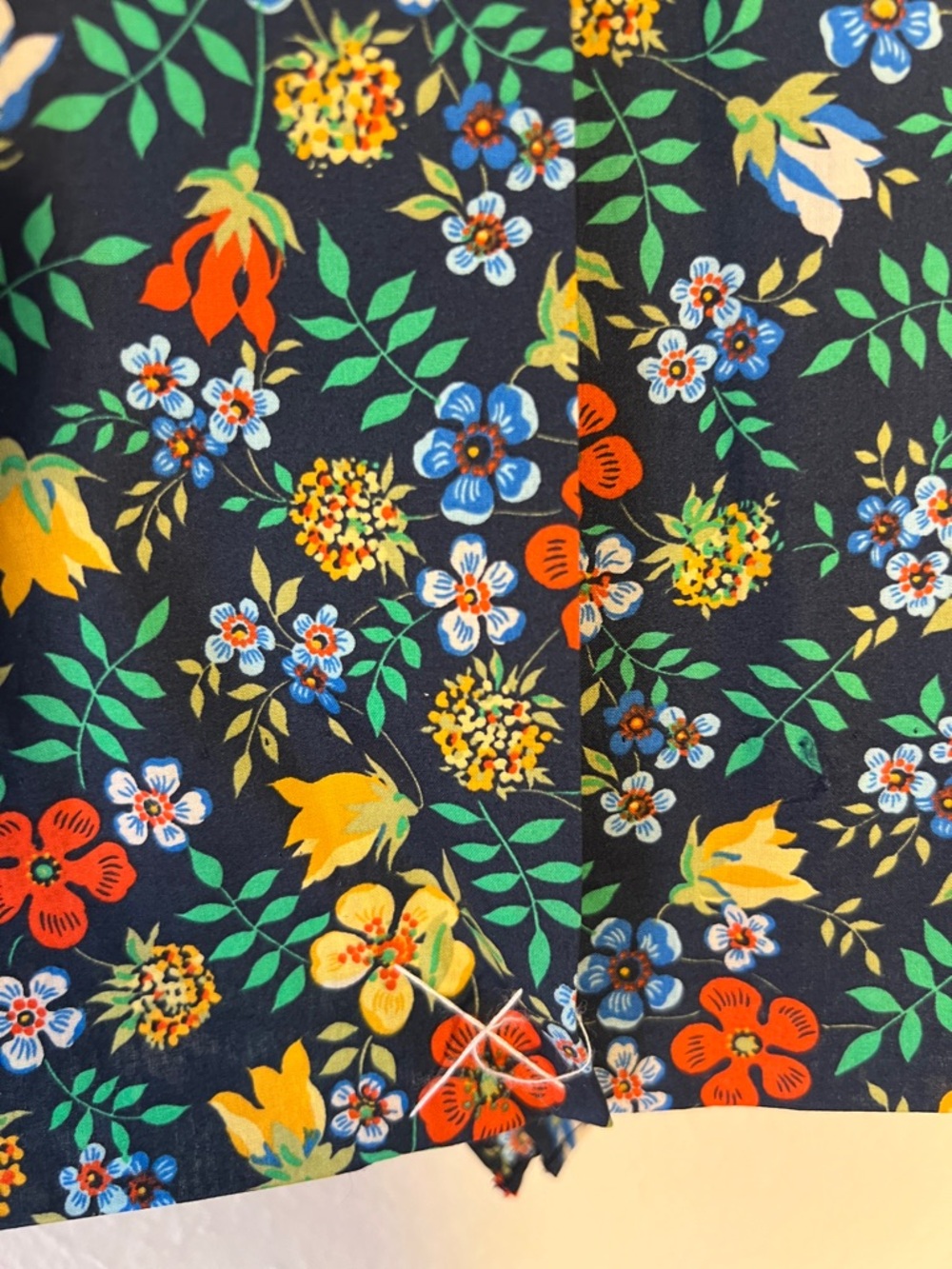 J. Crew Liberty Navy Floral Cotton Ruffle Front Pencil Skirt Red, Yellow Blue 8 - Picture 6 of 7